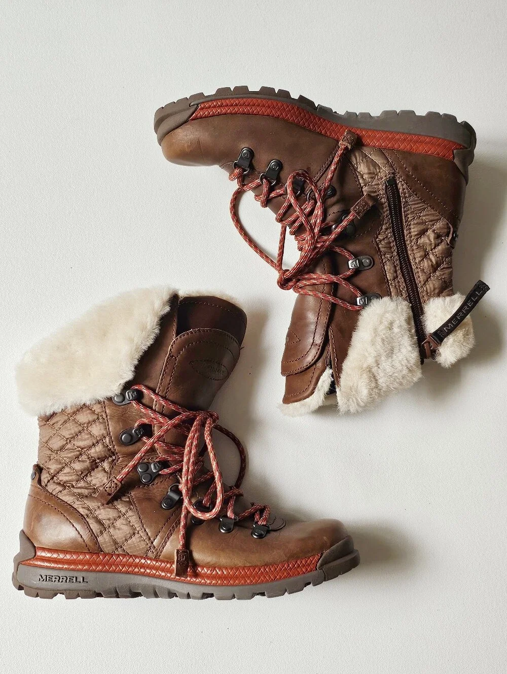 Merrell Astoria Mid Waterproof Winter Boots Brown Faux Fur Leather Women's US 6